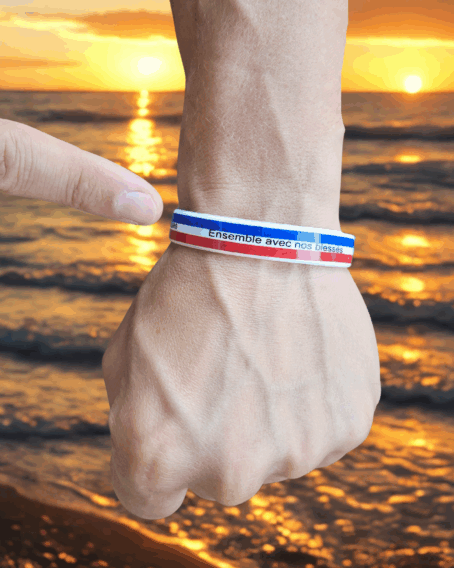 Bracelet Bleu/blanc/rouge "ensemble avec nos blessés"
