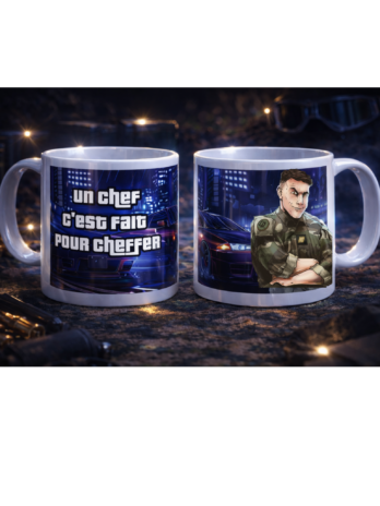 TASSE “UN CHEF C’EST FAIT POUR CHEFFER” bleu et violet
