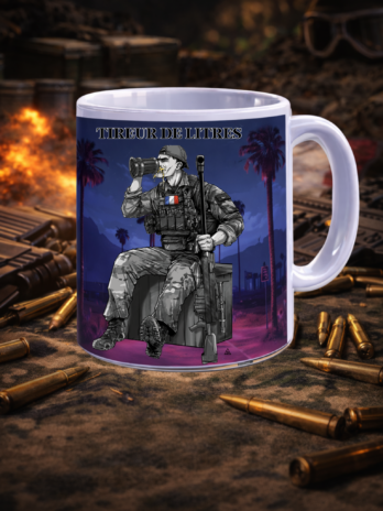 TASSE “TIREUR DE LITRE” bleu et rose