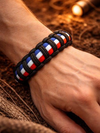 Bracelet Paracorde Tricolore Noir Bleu Blanc Rouge – Bracelet Survie Résistant & Stylé