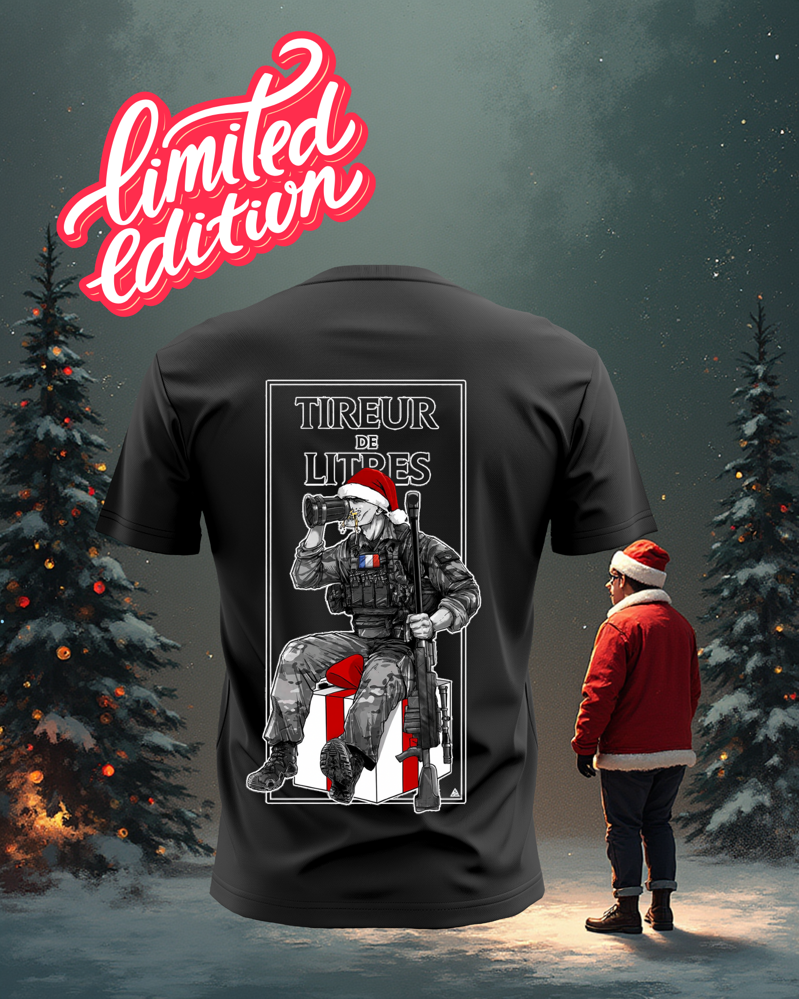 T-SHIRT EN EDITION LIMITÉE “TIREUR DE LITRES NOËL”