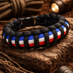 Bracelet Paracorde Tricolore Noir Bleu Blanc Rouge – Bracelet Survie Résistant & Stylé