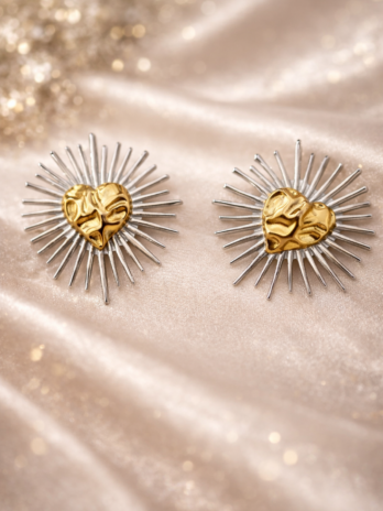 Boucles d’oreilles cœur rayonnant doré & argent – Bijou femme tendance | KF Forever