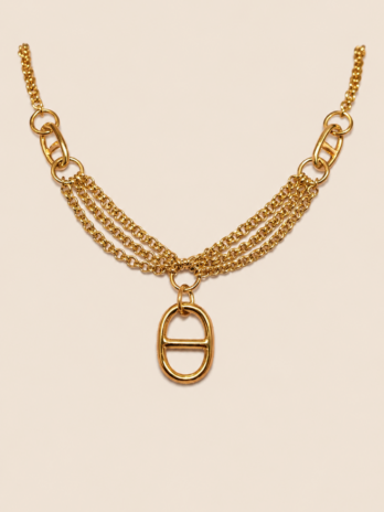 Collier chaîne multi-rangs avec pendentif ovale – Bijou tendance femme | KF Forever