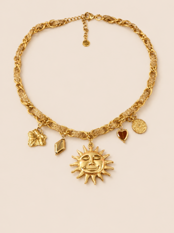 Collier doré soleil avec charms tendance bohème | KF Forever