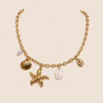 Collier coquillage doré femme – chaîne charms étoile de mer & perles | KF Forever