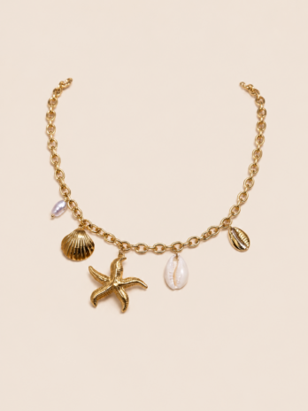 Collier coquillage doré femme – chaîne charms étoile de mer & perles | KF Forever