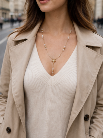 Collier Y doré perles et étoiles | KF Forever