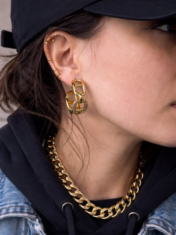 Boucles d’oreilles créoles chaîne avec strass – Bijou femme tendance | KF Forever