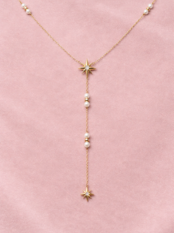Collier Y doré perles et étoiles | KF Forever