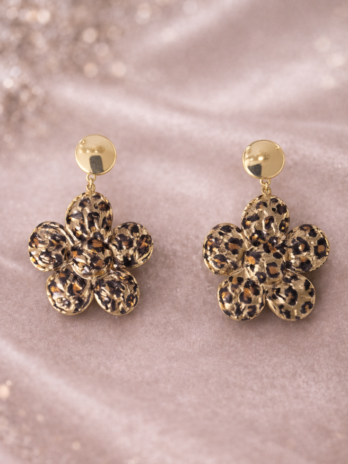 Boucles d’oreilles fleur imprimé léopard – bijou tendance femme | KF Forever