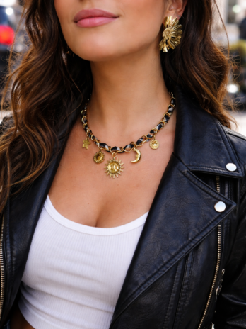 Collier chaîne dorée avec breloques soleil lune étoile | KF Forever