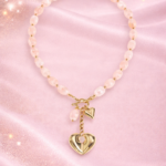 Collier perles roses avec pendentif cœur doré | KF Forever