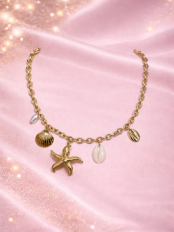 Collier coquillage doré femme – chaîne charms étoile de mer & perles | KF Forever