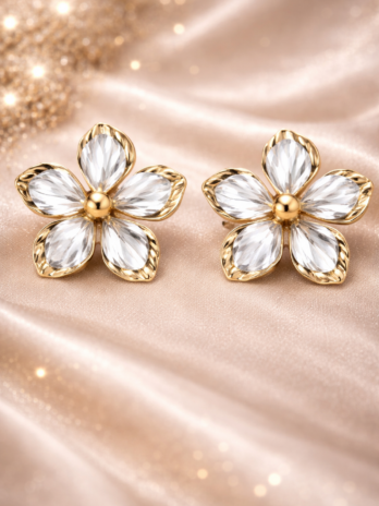 Boucles d’oreilles fleur cristaux – doré | KF Forever
