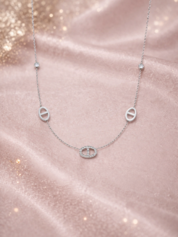 Collier argent avec pendentifs ovales et zirconium | KF Forever