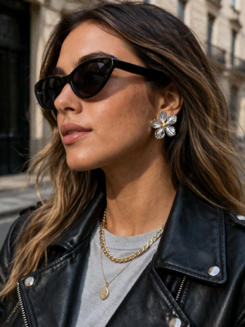 Boucles d’oreilles fleur cristaux – doré | KF Forever