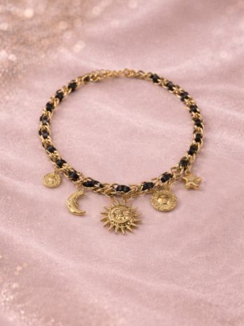 Collier chaîne dorée avec breloques soleil lune étoile | KF Forever