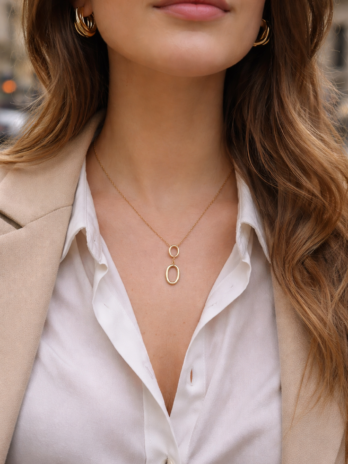 Collier doré double ovale minimaliste – Bijou élégant femme | KF Forever