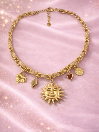 Collier doré soleil avec charms  tendance bohème | KF Forever