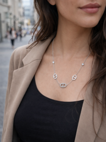 Collier argent avec pendentifs ovales et zirconium | KF Forever
