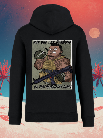 SWEAT MIXTE “Y A PAS QUE LES BONBONS QUI FONT TOMBER LES DENTS”