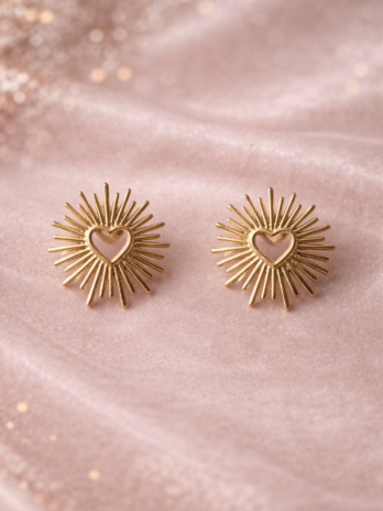 Boucles d’oreilles cœur doré rayonnant – Bijou femme tendance | KF Forever