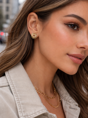 Boucles d’oreilles cœur doré rayonnant – Bijou femme tendance | KF Forever