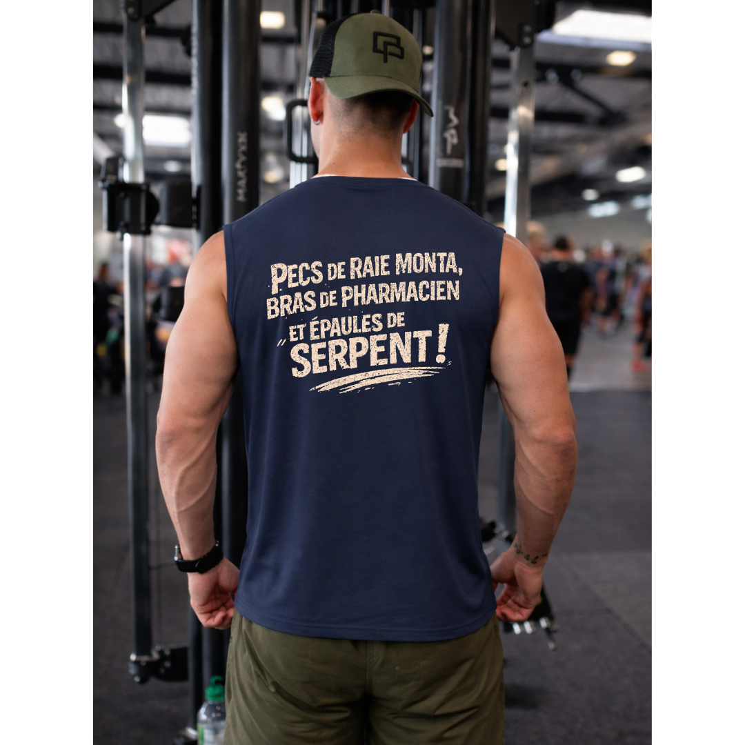 Débardeur homme à personnaliser "Pecs de raie monta, Bras de pharmacien et épaules de serpents " | Chef Peper – Image 6