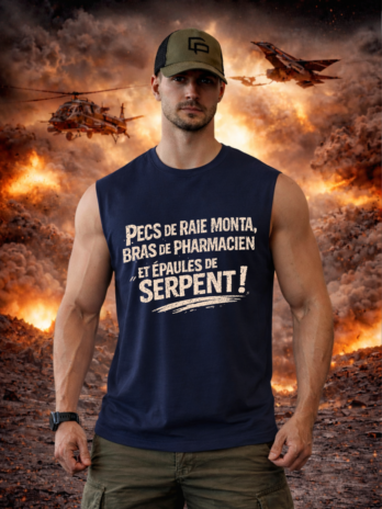 Débardeur homme à personnaliser “Pecs de raie monta, Bras de pharmacien et épaules de serpents ” | Chef Peper