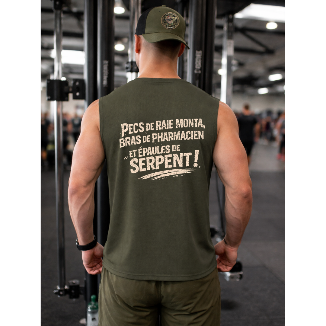 Débardeur homme à personnaliser "Pecs de raie monta, Bras de pharmacien et épaules de serpents " | Chef Peper – Image 9