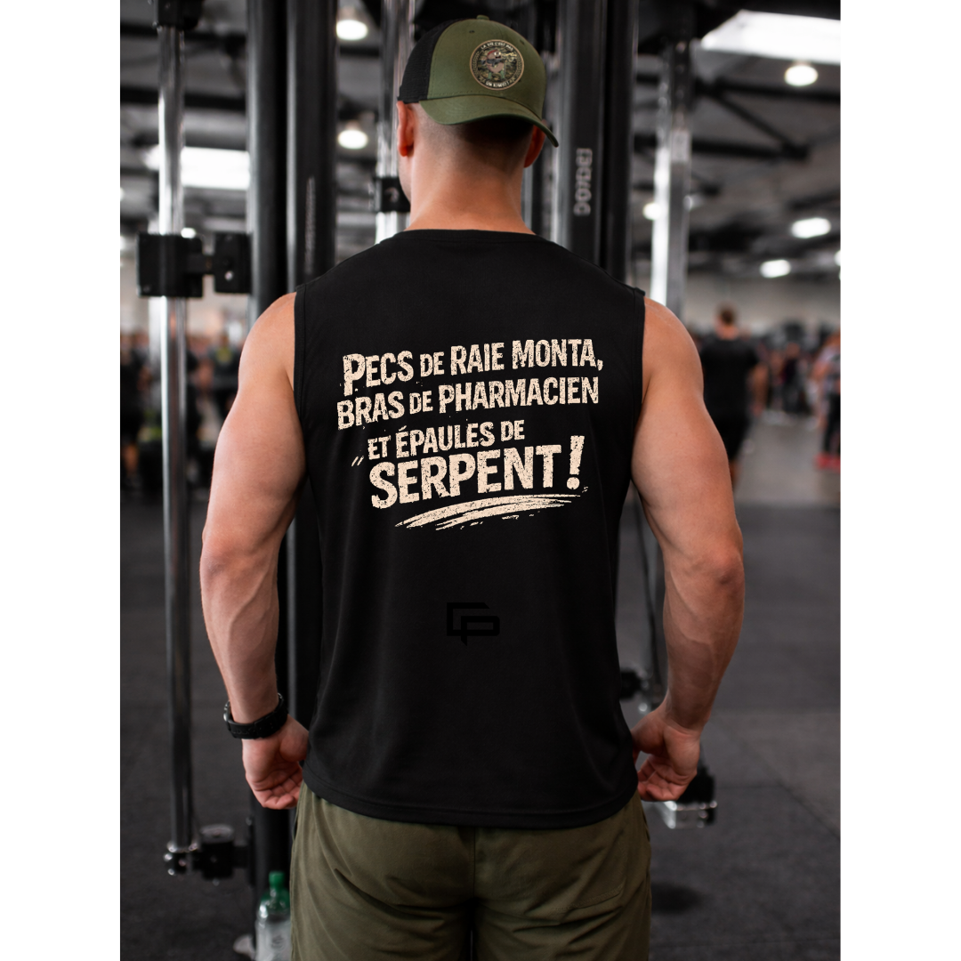 Débardeur homme à personnaliser "Pecs de raie monta, Bras de pharmacien et épaules de serpents " | Chef Peper – Image 8