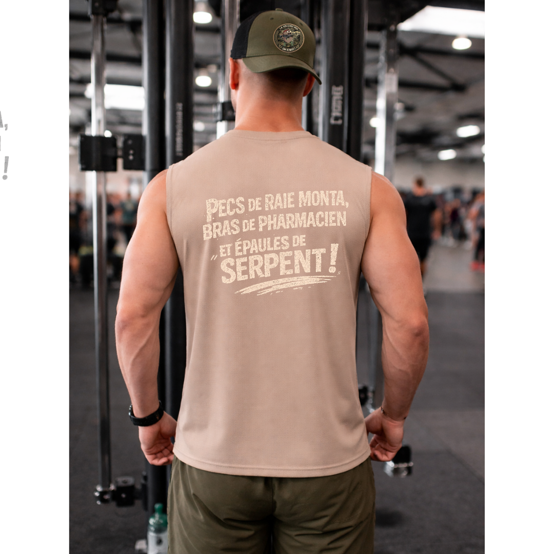 Débardeur homme à personnaliser "Pecs de raie monta, Bras de pharmacien et épaules de serpents " | Chef Peper – Image 11