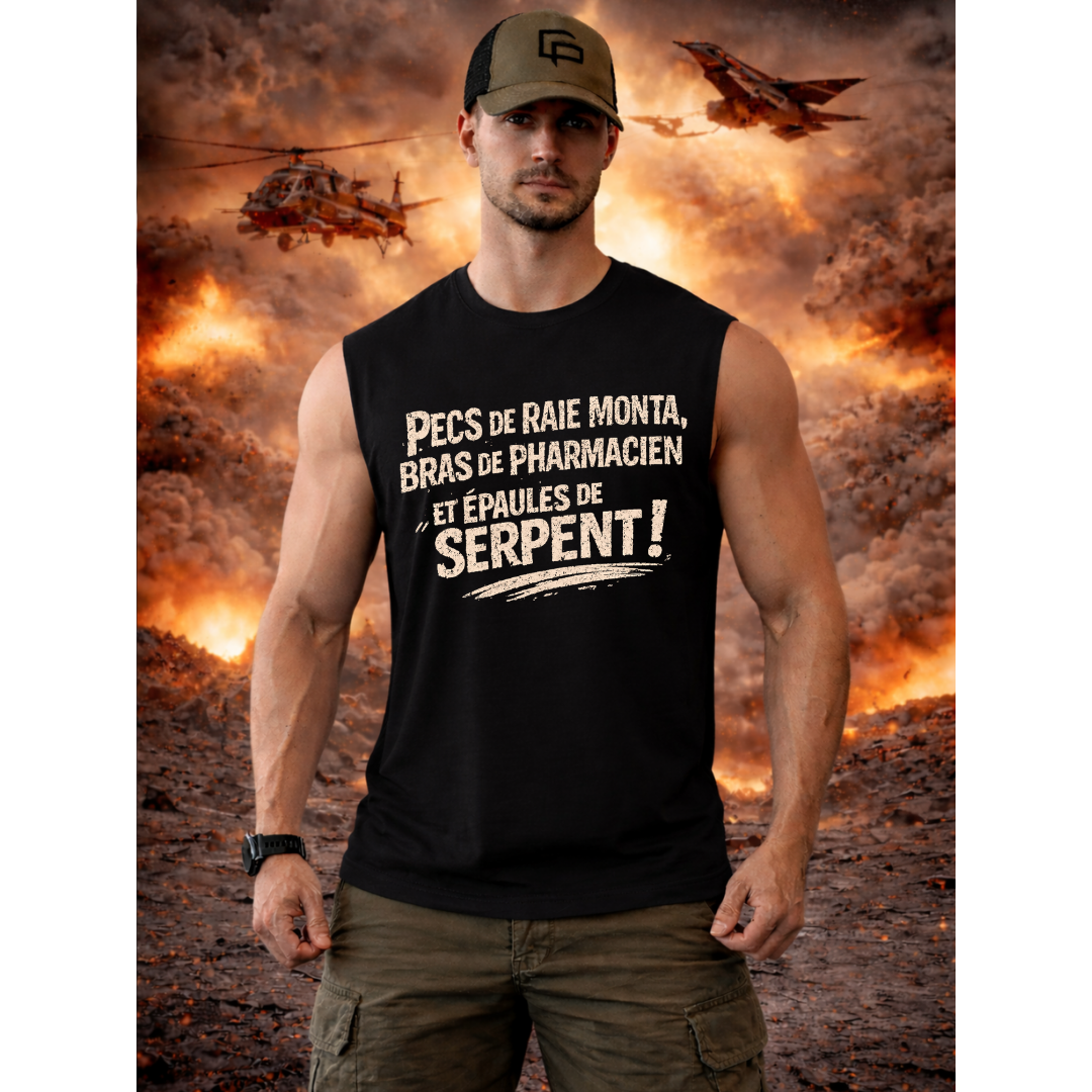 Débardeur homme à personnaliser "Pecs de raie monta, Bras de pharmacien et épaules de serpents " | Chef Peper – Image 7