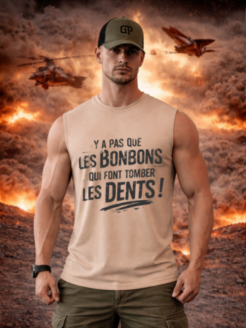 Débardeur homme à personnaliser “y a pas que les bonbons qui font tomber les dents ” | Chef Peper