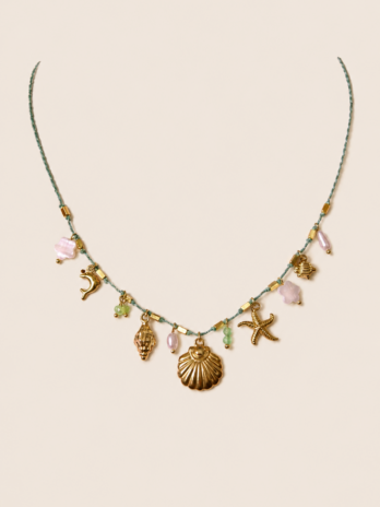 collier océanique doré coquillage et étoiles