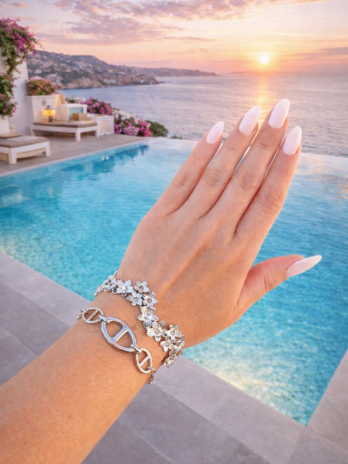 Bracelet Manchette Fleurs Argentées