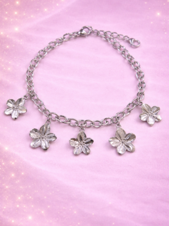 Bracelet Chaîne Fleurs Argentées
