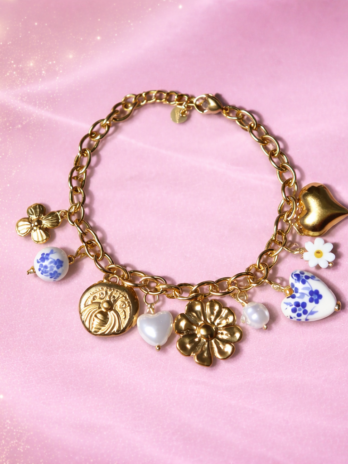 Bracelet Perles Porcelaine Bleue