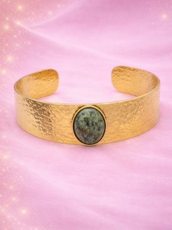 Bracelet manchette Athéna doré avec pierre naturelle