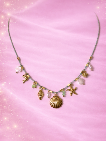 collier océanique doré coquillage et étoiles