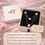 Coffret Bijoux Fleur Élégance – Bracelet & Collier Doré