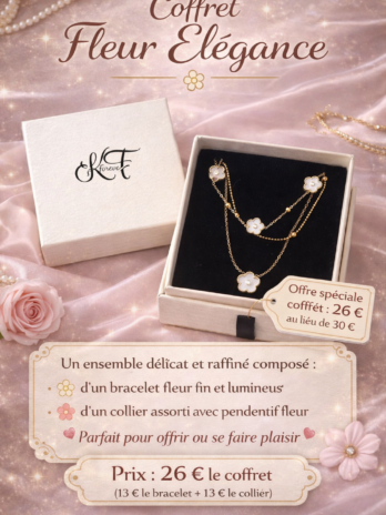 Coffret Bijoux Fleur Élégance – Bracelet & Collier Doré