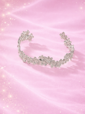 Bracelet Manchette Fleurs Argentées