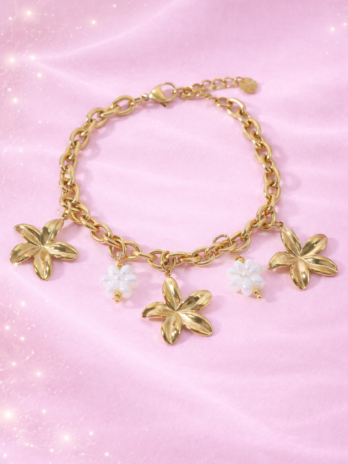 Bracelet chaîne doré fleurs – charms floral élégant