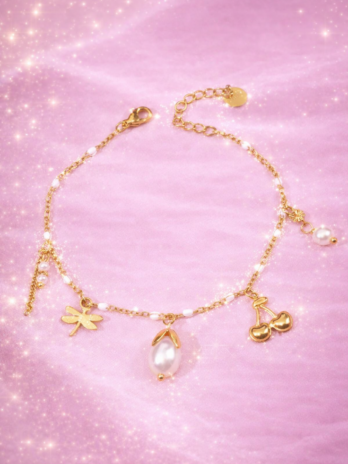 Bracelet Charm Cerise & Perle Blanche