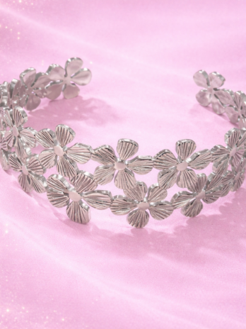 Bracelet Manchette Multiple Fleurs Argentées