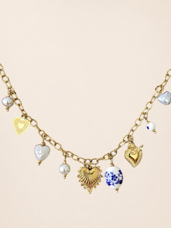 Collier LALY en Porcelaine Bleue coeur