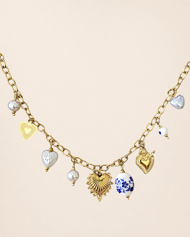Collier LALY en Porcelaine Bleue coeur – Image 2