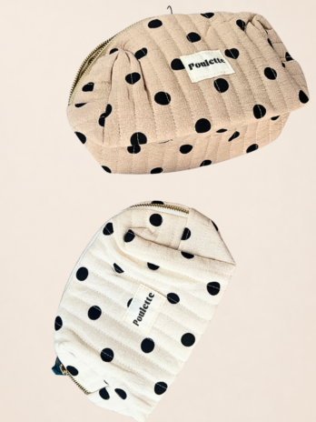Trousse de toilette à pois en coton – Rangement Bijoux & Accessoires de Voyage 10*11*21 CM